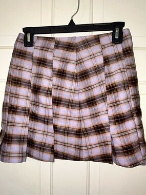 Forever 21 Lavender and Brown Plaid Pleated Mini Skirt